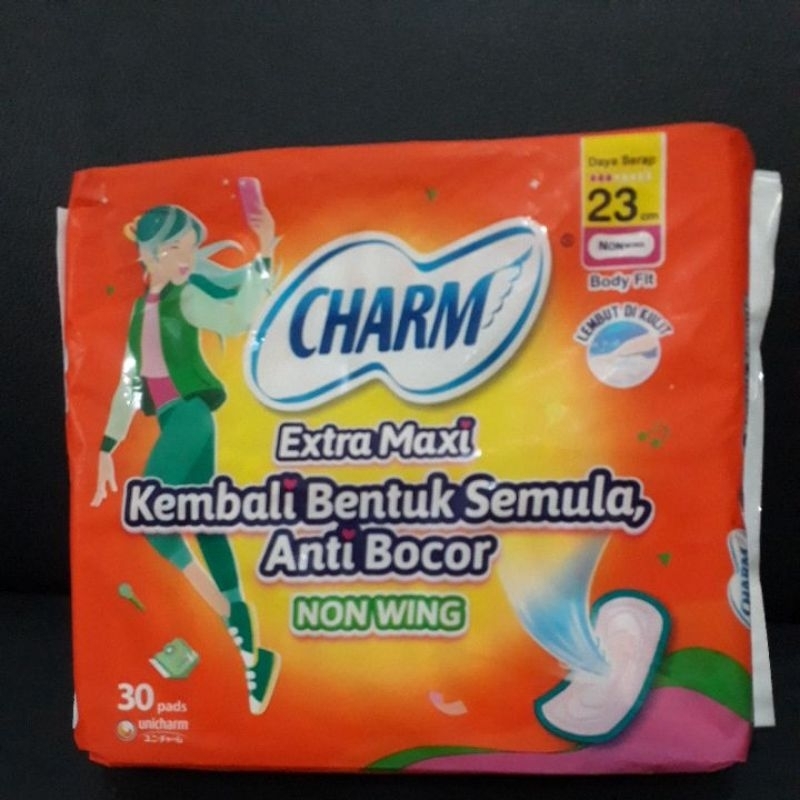 Charm extra maxi non wing 23cm 30 pads isi banyaakk