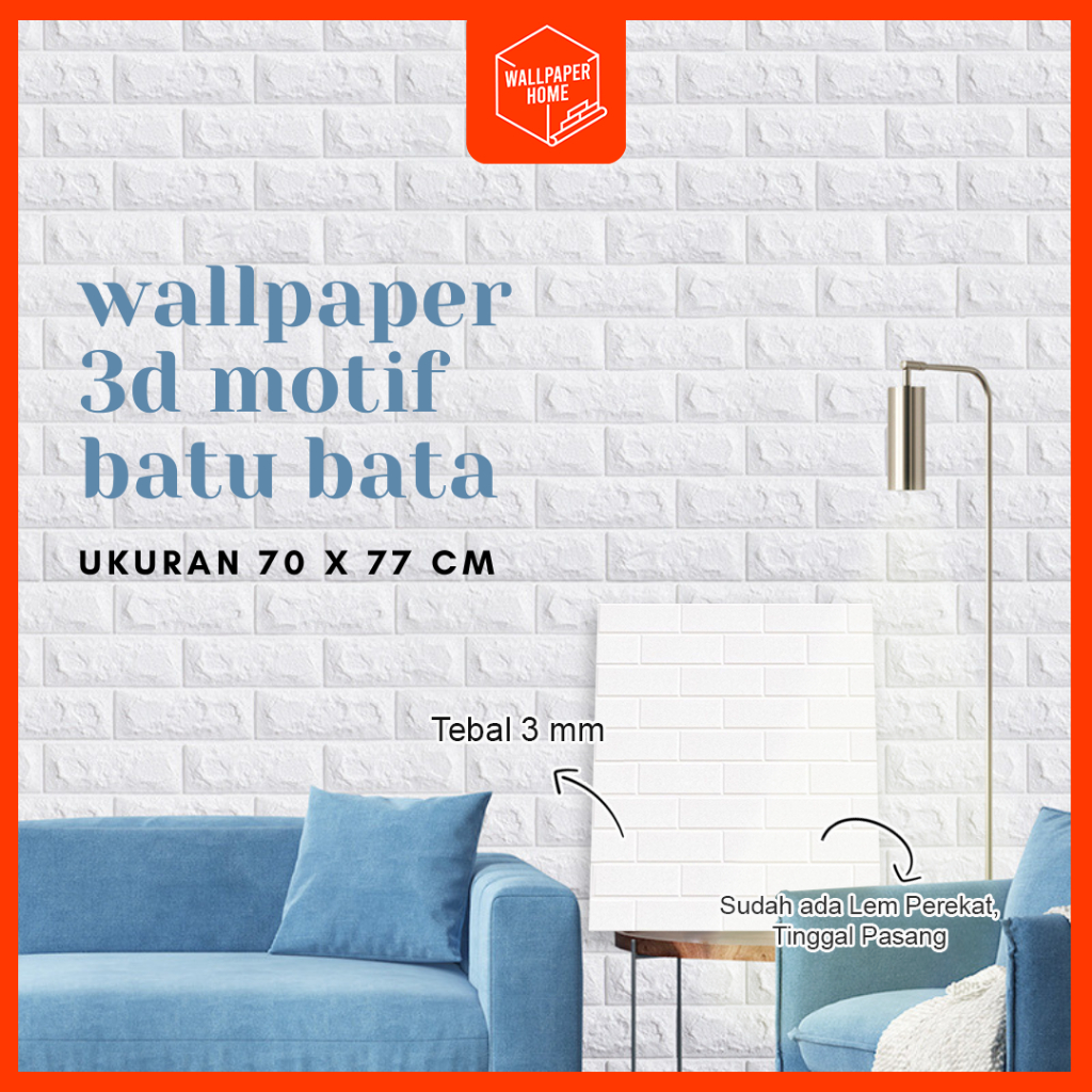 WALLPAPER HOME Dinding 3D Foam Motif Batu Bata 70 X 77 CM Dekorasi Dinding Warna