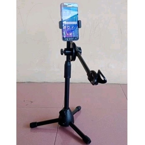 Stand Mic Pendek Dobel Holder Mic dan Hp BESTAND Exlusiv