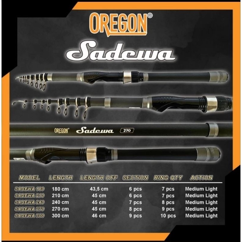 Joran pancing kolong oregon sadewa bahan carbon ukuran lengkap  model antena action medium light COD