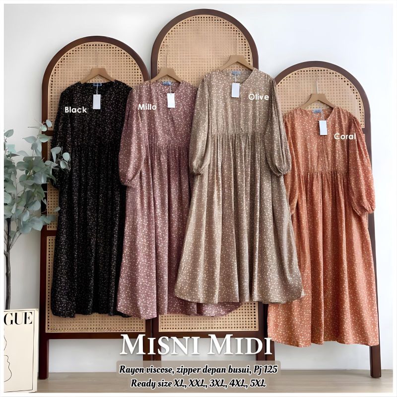 [PROMO1JAM KLIK JUDUL] Misni Midi Dress Rayon Jumbo - LD 110 120 130 140 150 PB 125 Big Size XL 2XL 