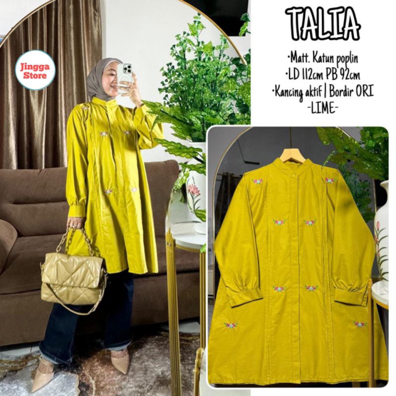 TALIA TUNIK BORDIR BAHAN POPLIN. LONGTUNIK BAHAN KATUN. TUNIK POLOS BORDIR