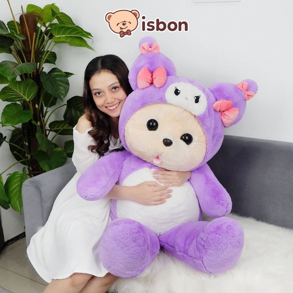 ISTANA BONEKA Jumbo Purple Bear Qumi Beruang Ungu 91cm Telinga Panjang With Pita Lucu Mainan Anak Ha