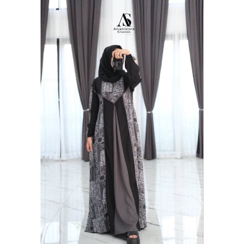 Gamis Twill hitam batik by Anjani Store