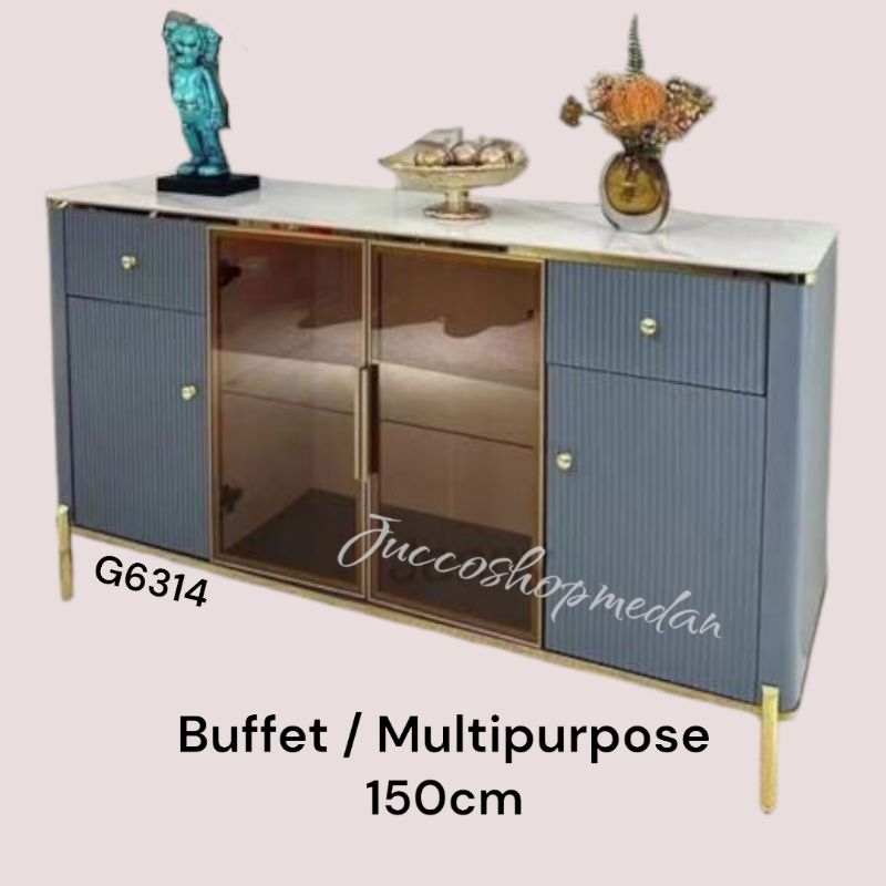 [ Jucco ] Buffet Minimalis 150cm - Rak Serbaguna 4 pintu - Meja Konsul Import - Meja TV Tinggi Murah