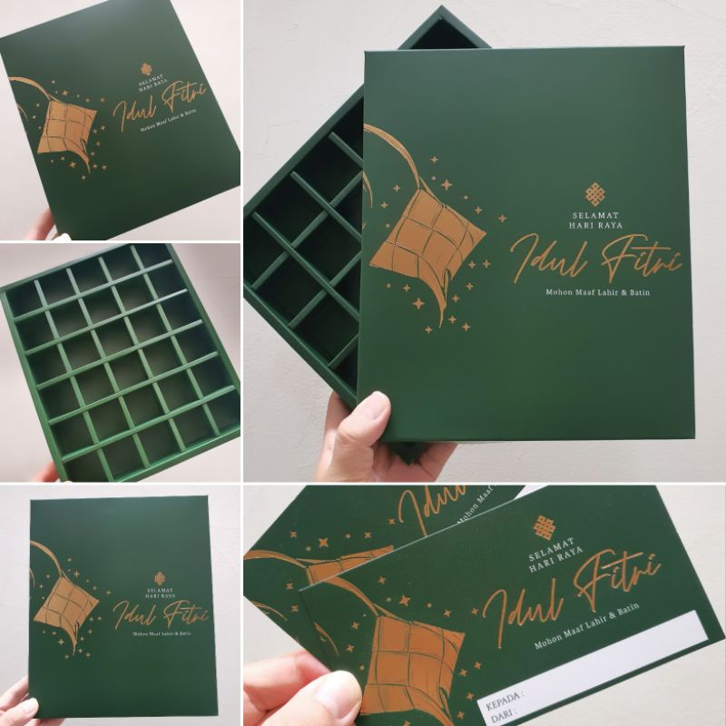 

5 pcs dus kemasan nastar sekat isi 30 ukuran 3x3x3cm ketupat hijau idul fitri