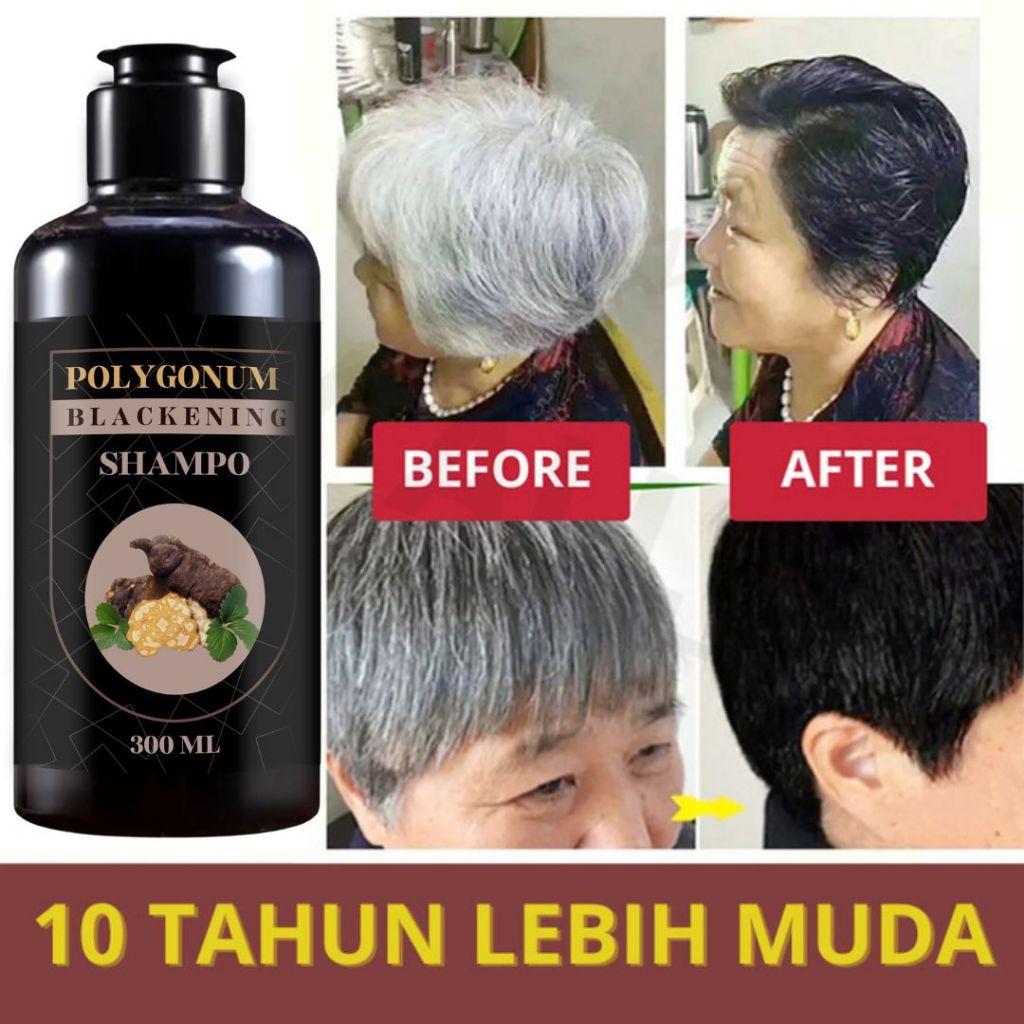 Blackening Shampo Instan Menghitamkan uban, secara alami dan permanen, Shampo Herbal Polygonum