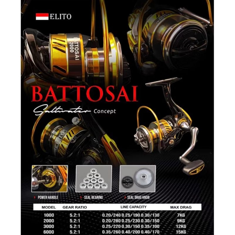 REEL SPINNING ELITO BATTOSAI 1000 - 7000 ( POWER HANDLE )