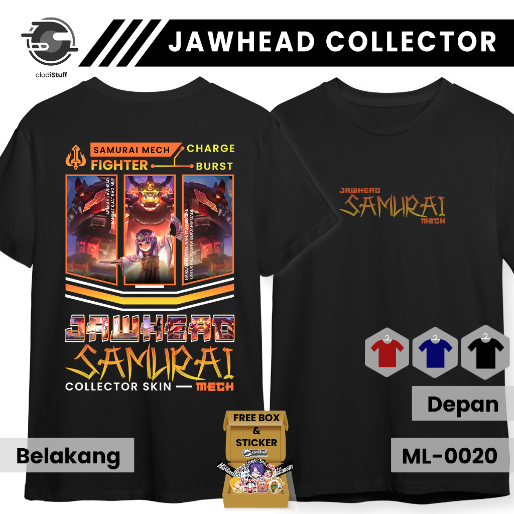 Kaos MLBB JAWHEAD SAMURAI MECH Mobile Legends SKIN COLLECTOR Lengan Pendek Hitam Combed 24s