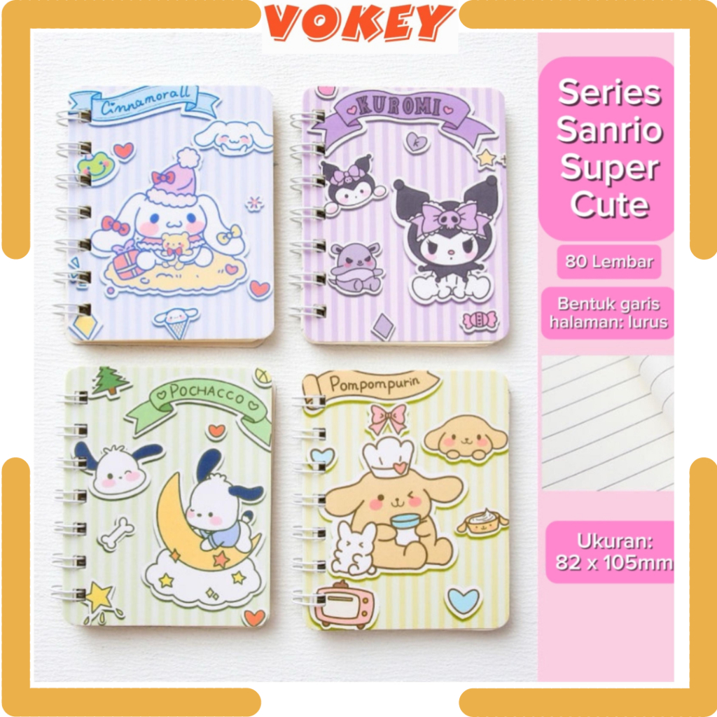

VOKEY Note Book Ring Mini Buku Catatan Kecil Notepad Notebook Sanrio Cinnamoroll Pochacco Pom Pom Purin