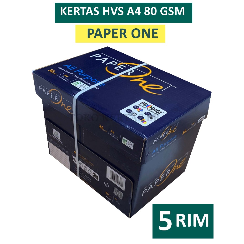 

Kertas HVS PAPER ONE 80 Gsm Ukuran A4 , 1 BOX / 5 RIM