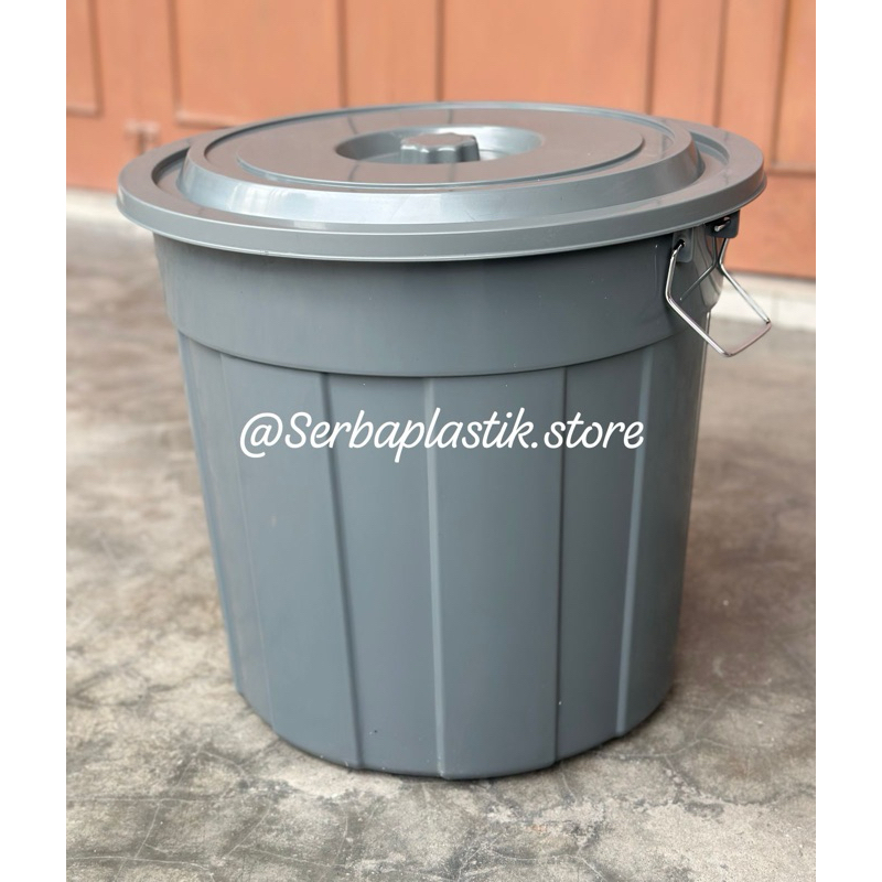 Tong air abu tutup jumbo / 80 liter ember sampah baskom bak air / tempat penyimpanan serbaguna bulat