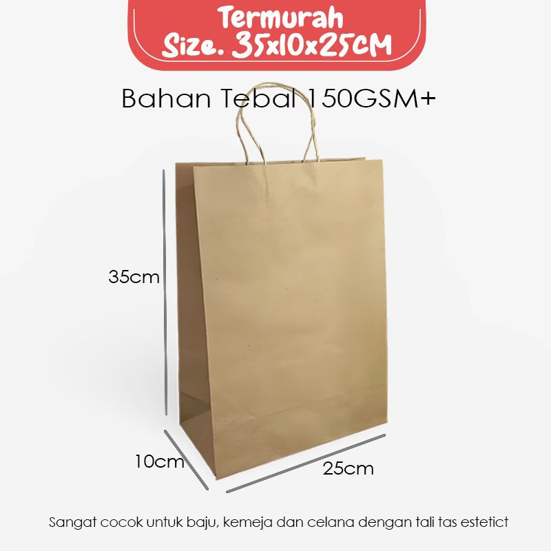 

(Talikertas) Paper Bag Kado Coklat Jumbo 35x10x25 CM / Papper Bag Polos Warna Coklat Tas Kertas Olshop Baju, Kemeja dan Kaos / Paperbag Cokelat Jumbo Murah