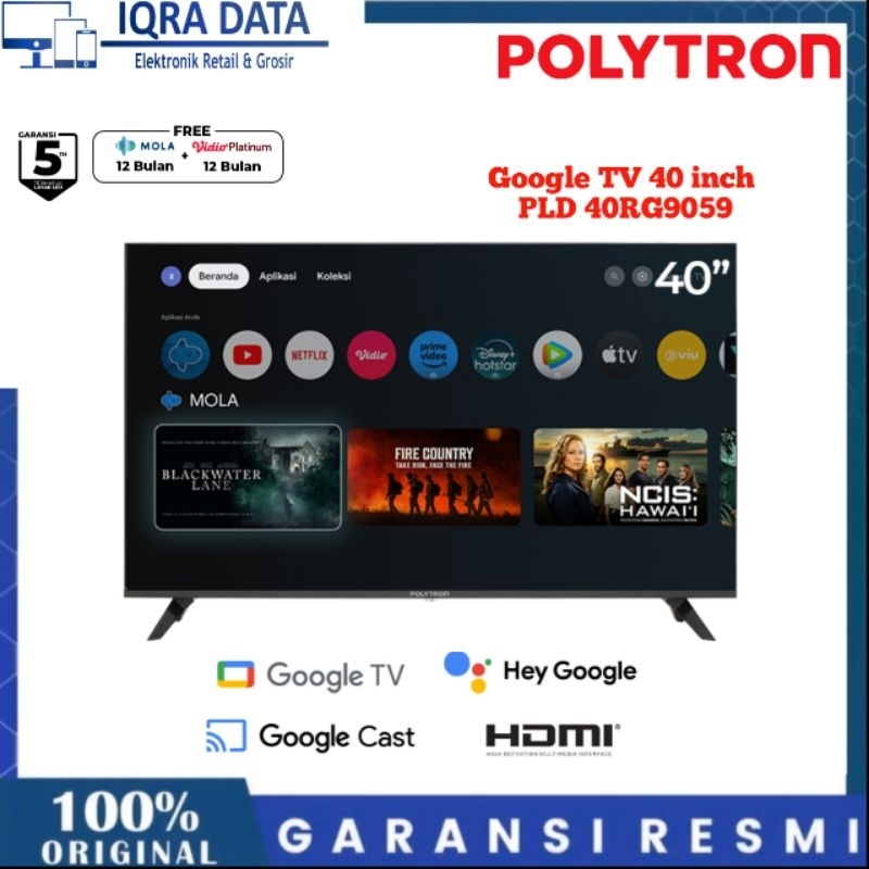 TV Polytron 40 inch Google TV - Digital TV - Youtube/Netlfix - Bluetooth - Voice - PLD40RG9059