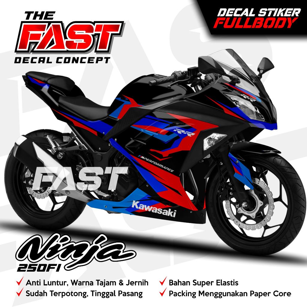 Striping Ninja 250 Fi Grafis Custom BMW Fullbody Stiker Motor Kawasaki Ninja Fi Stock Decals