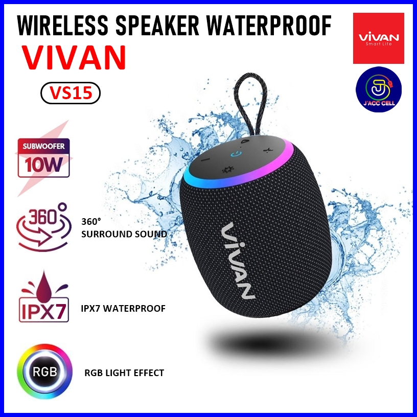 Speaker Vivan VS15 Speaker Bluetooth 360° Surround Sound IPX7 RGB Light Wireless Speaker VS15 Origin