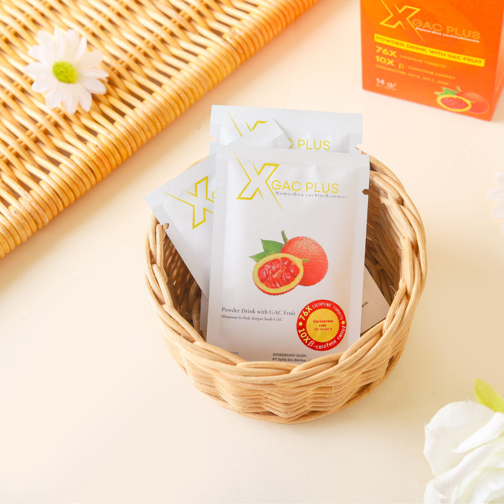 

XGac PLUS / Minuman Serbuk dengan Buah Gac /Minuman kesehatan 1 Sachet / 76 x licopene / 10 X beta carotene
