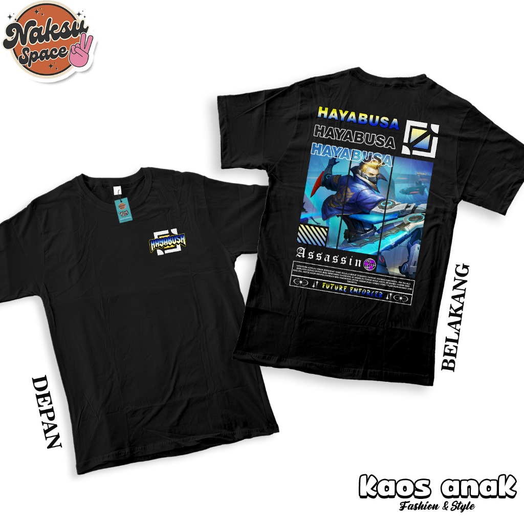 KAOS ANAK - KAOS MOBILE LEGENDS SKIN HAYABUSA FUTURE ENFORCER BAJU DISTRO MOBA KATUN COMBED 30S