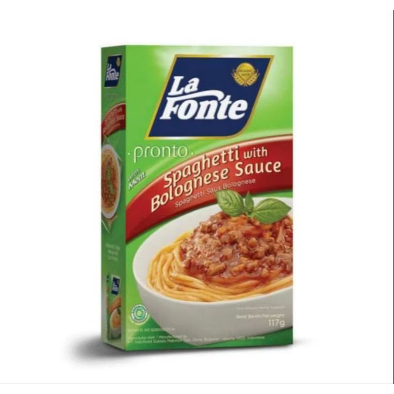 

LA FONTE SPAGHETTI WITH BOLOGNESE SAUCE KEMASAN 117 GR HARGA PER 1 KEMASAN
