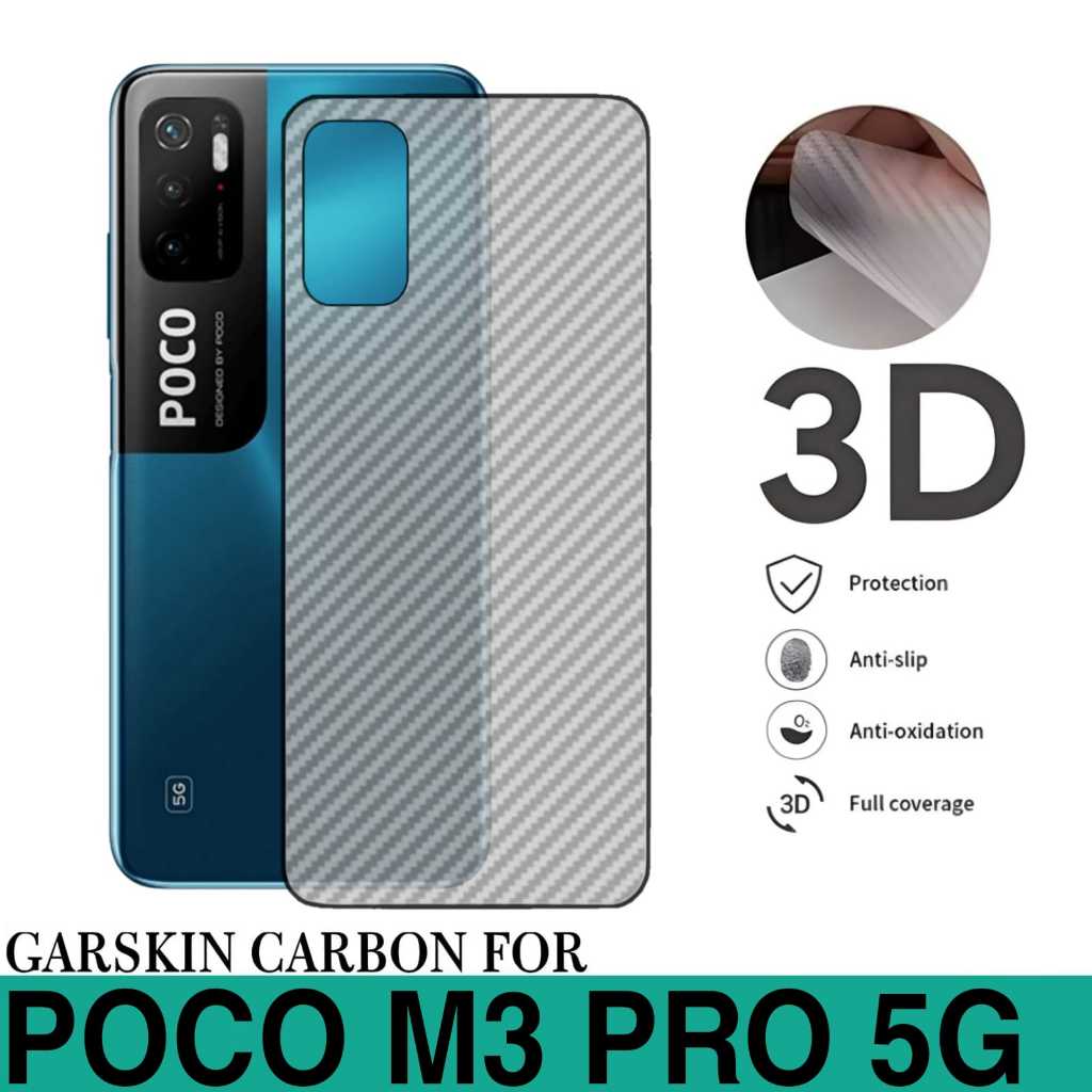 PROMO GARSKIN CARBON XIAOMI POCO M3 PRO ANTI GORES BELAKANG HANDPHONE ANTI LENGKET BEKAS LEM