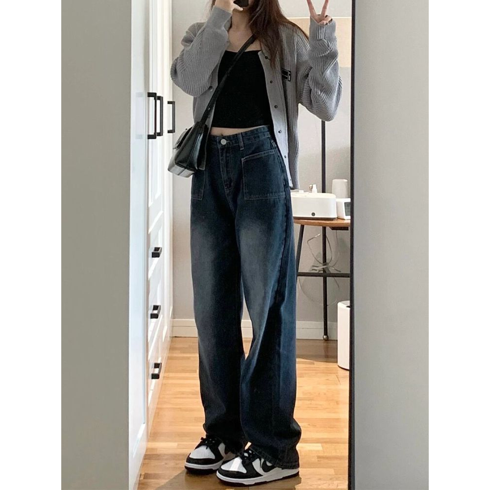 Fast Delivery Celana Jeans Wanita Highwaist Kulot Jeans Saku Depan Retro Korean Style Terbaru
