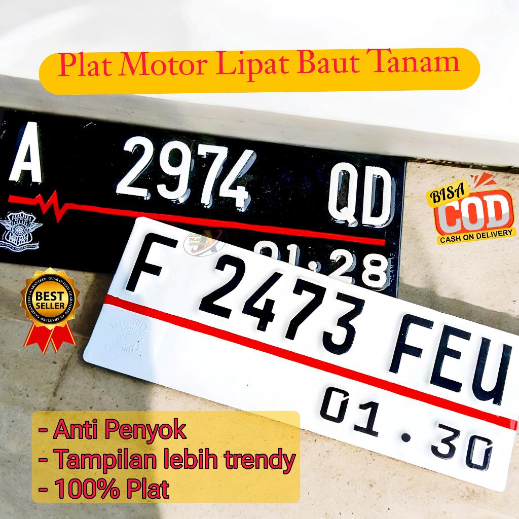 Plat nomor motor Angka Teks Motor Lipat Baut Tanam - Plat Lipat Untuk Motor Baut Tanam Terbaru
