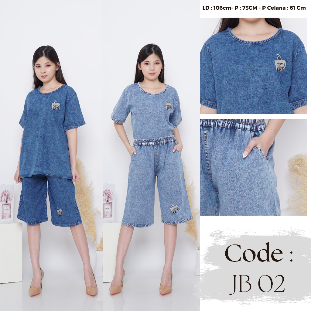 SETELAN CELANA DAN BAJU/WANITA DEWASA/BAHAN JEANS/WARNA SNOW/100% REALPICT