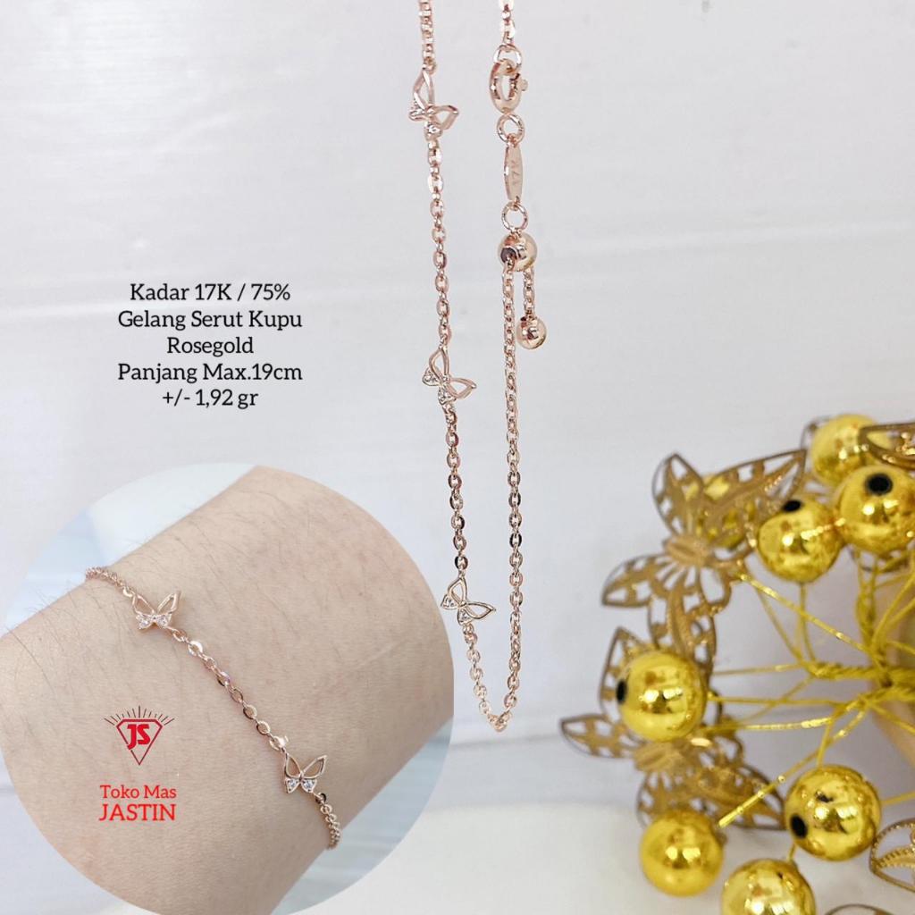 gelang serut new fashion rosegold emas kadar 17k/750
