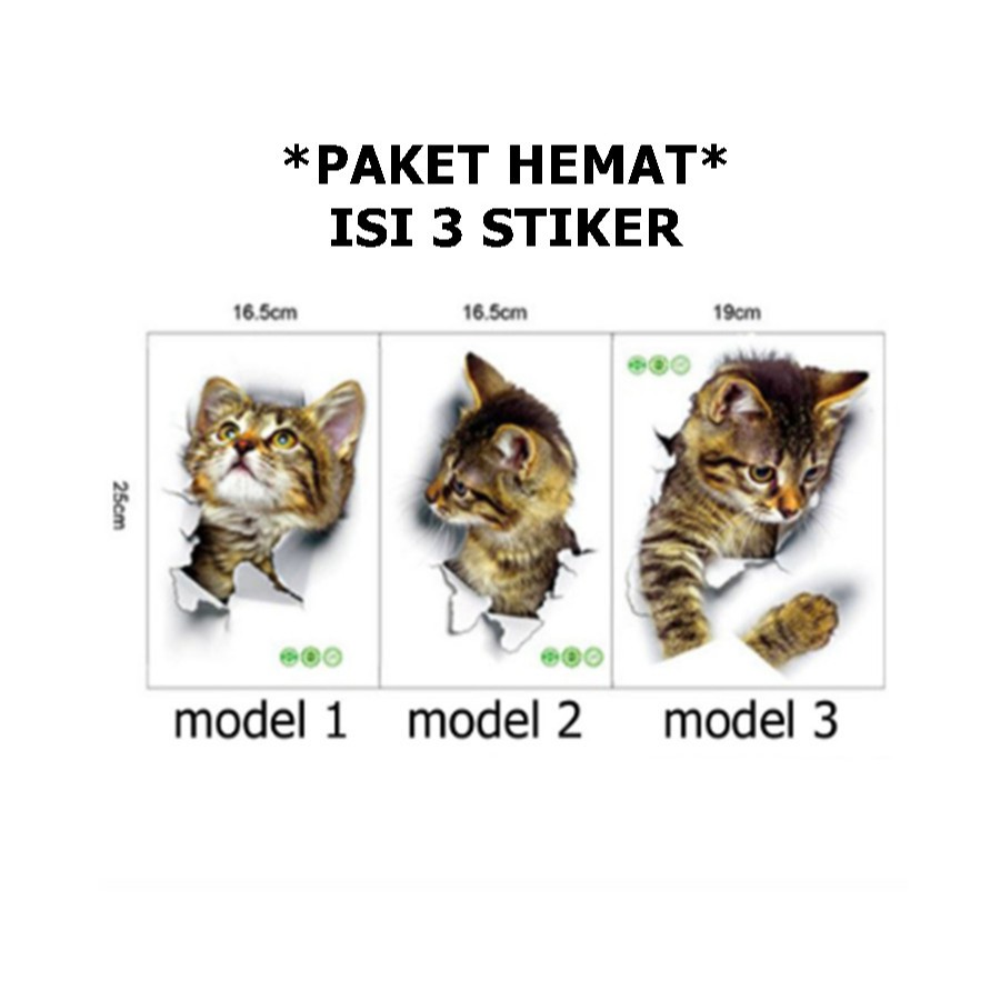 

PAKET ISI 3 Stiker Kucing lucu 3D sticker hewan aksesoris dekorasi dinding tembok rumah dan mobil motor tempelan kuat