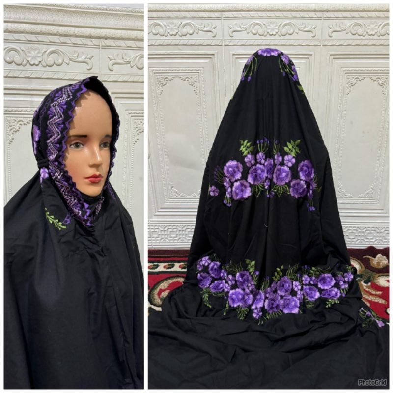 Mukena terusan  Mikro Hitam√ bordir