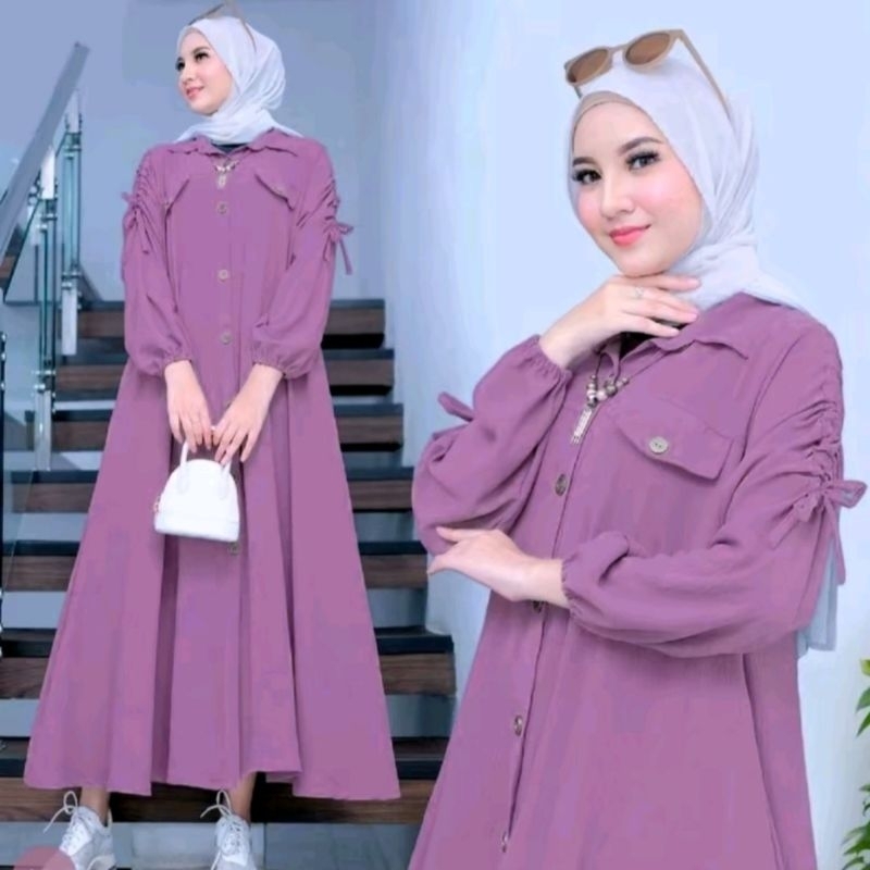 Gamis Wanita Mahalini Midi Dress Muslim Variasi Kancing Tutup Saku | Gamis Muslim Midi Mahalini Dres