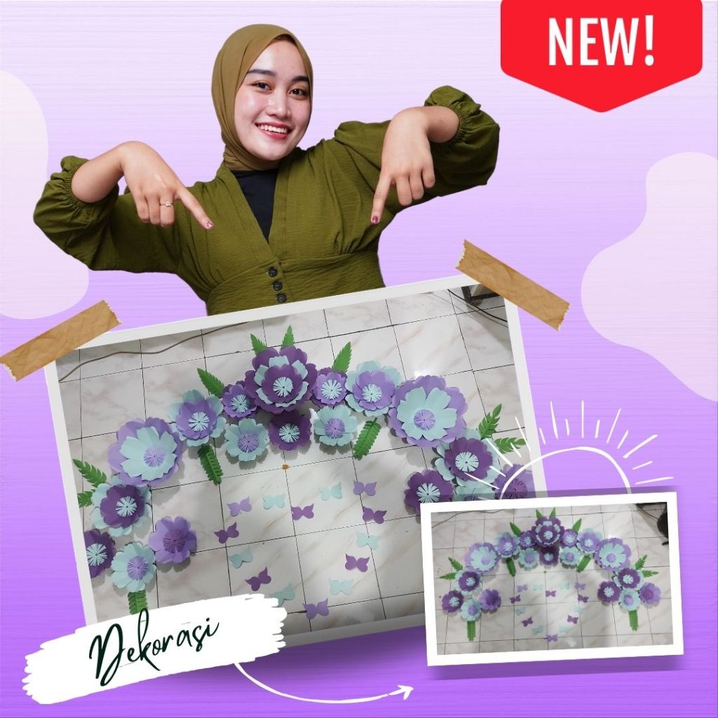 ready paper flower dekorasi tunangan bunga kertas backdrop lamaran karangan bunga papan pernikahan