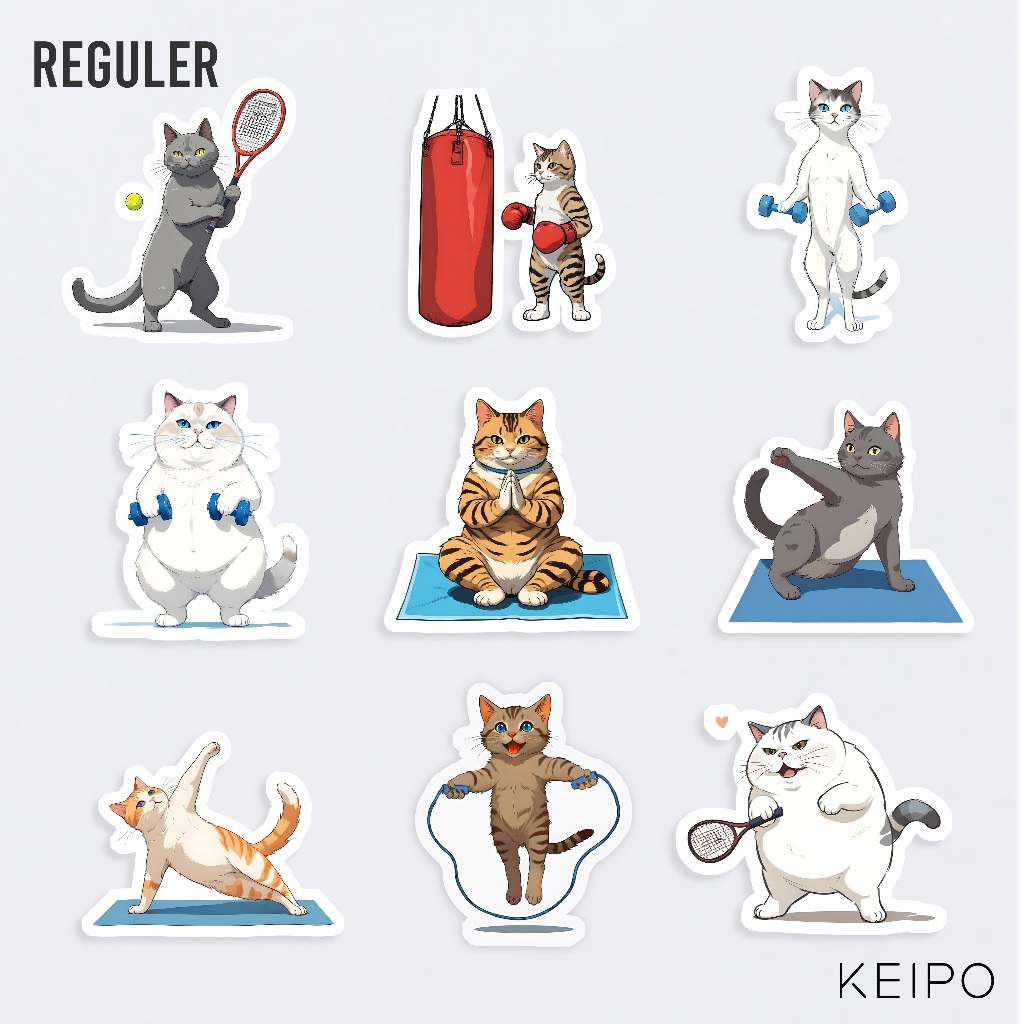

KEIPO Stiker Kucing Pose Olahraga Lucu