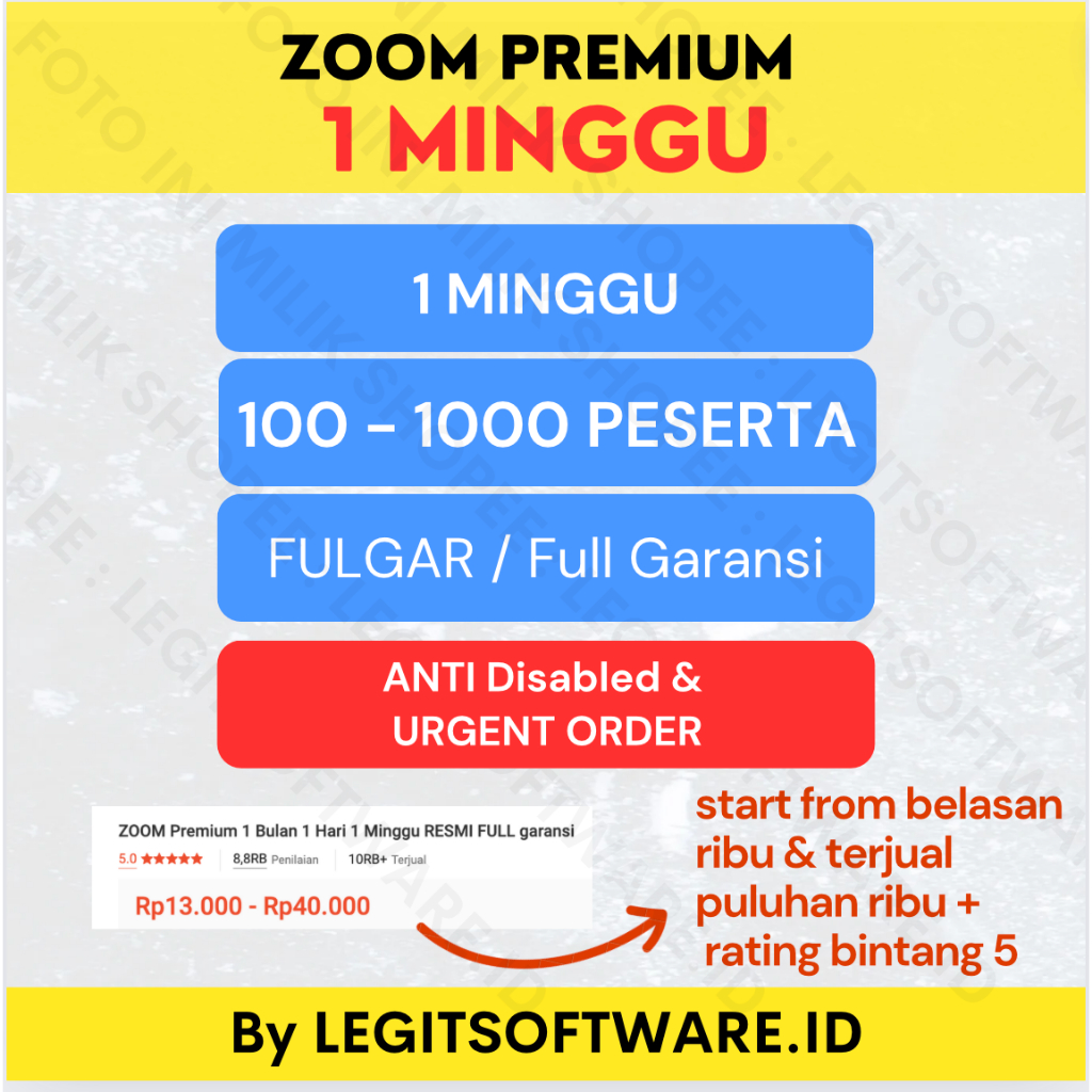 ZOOM Premium 1 Minggu - 100 300 500 Peserta