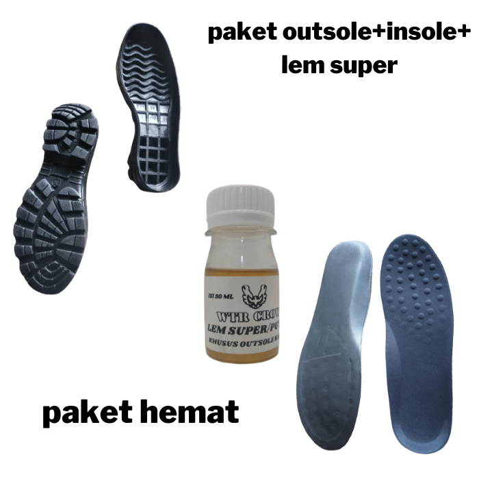 Outsole Karet Mentah Hitam Pdl Safety Paket Sol Insole Lem