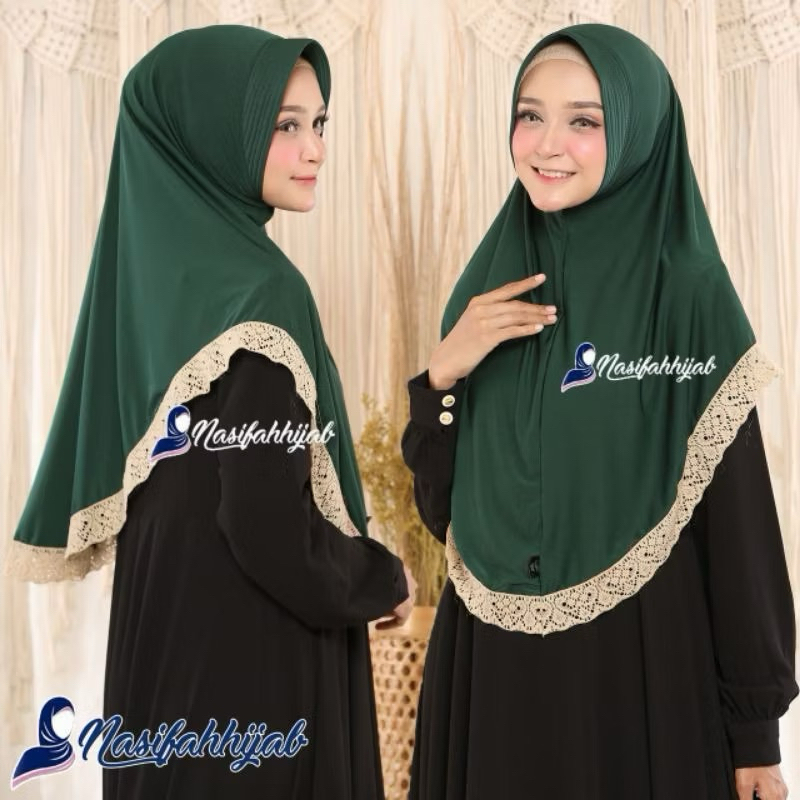 Nasifah Hijab - SARI RENDA Jilbab Instan Renda Bahan Jersey hijab insatn pet antem bergo renda cokla
