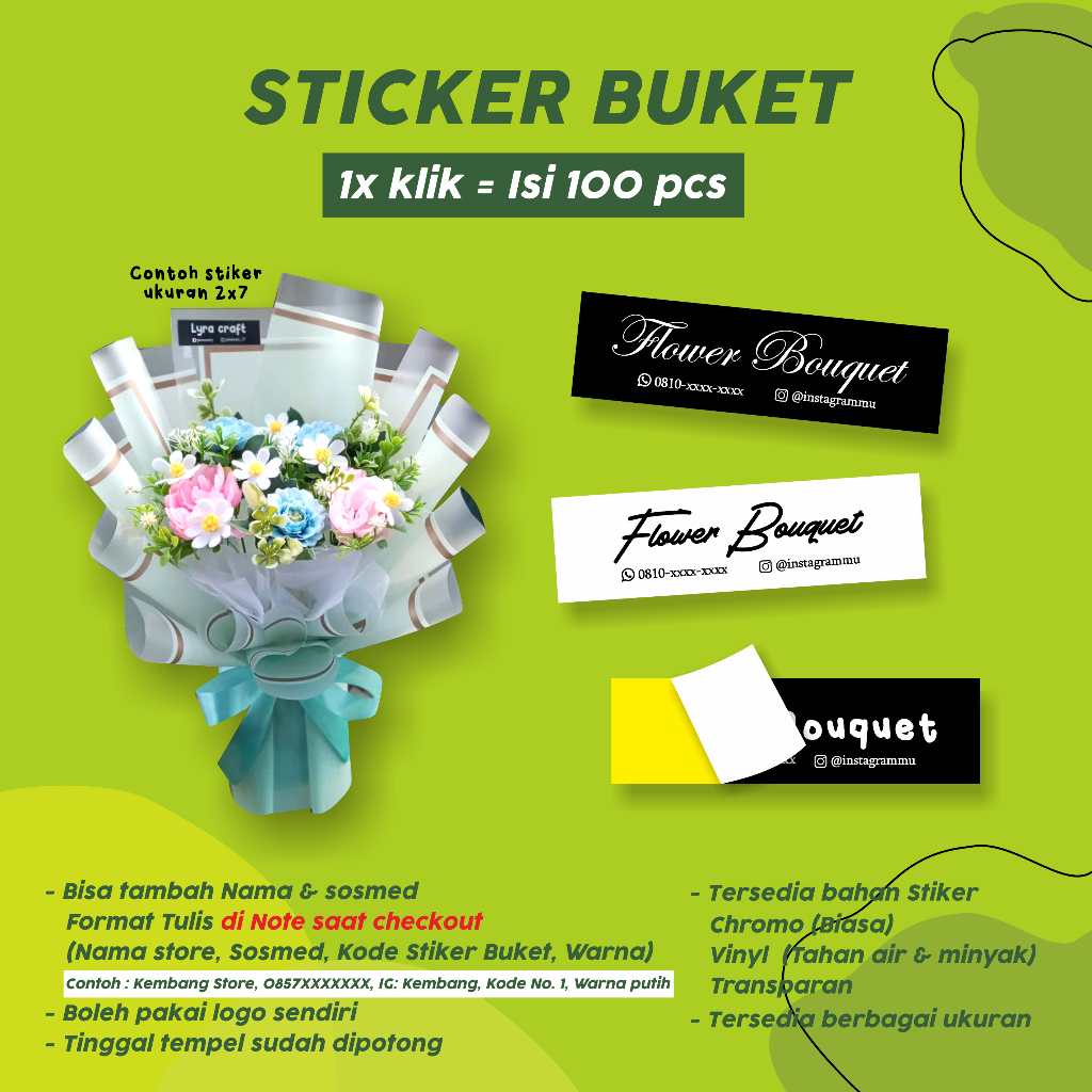 

(ISI 100PCS) HARGA LEMBARAN TANPA DIPOTONG STIKER BUKET BUNGA BERBAGAI UKURAN