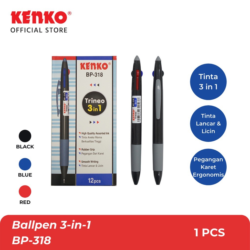 

BALLPEN BP-318 / PENA / PULPEN TINTA 3 WARNA BP-318 (3 in 1) KENKO