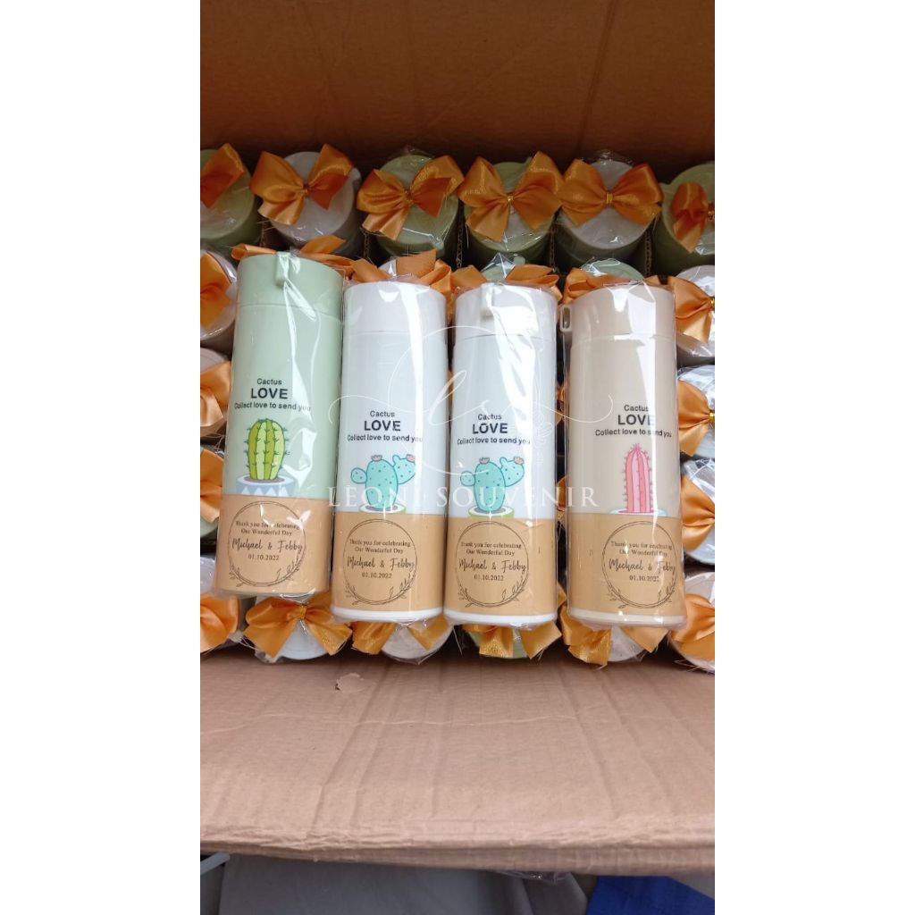 Souvenir Botol Kaca Kaktus Custom Kemas Plastik Free Kartu Ucapan
