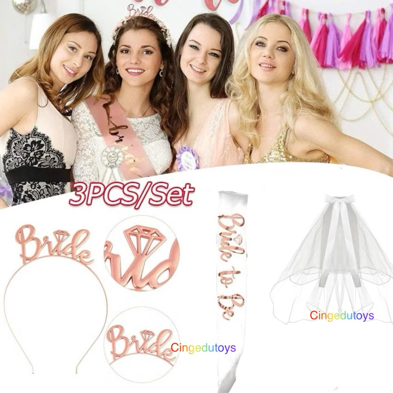 Paket 3 pcs / set bride to be bando selempang slayer untuk bridal shower bride to be Rose gold
