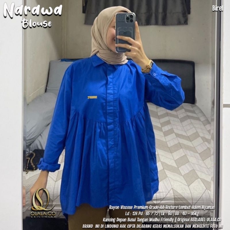 Narawa Blouse Oversize Jumbo Polos Putih Fuschia Biru Elektrik Katun Rayon Viscose Bahan Adem By Ola