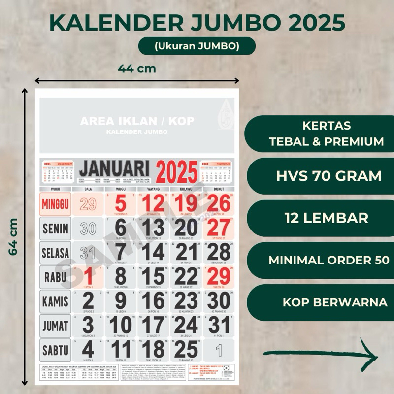 

[PRE-ORDER GROSIR] KALENDER JUMBO 2025 (50pcs)