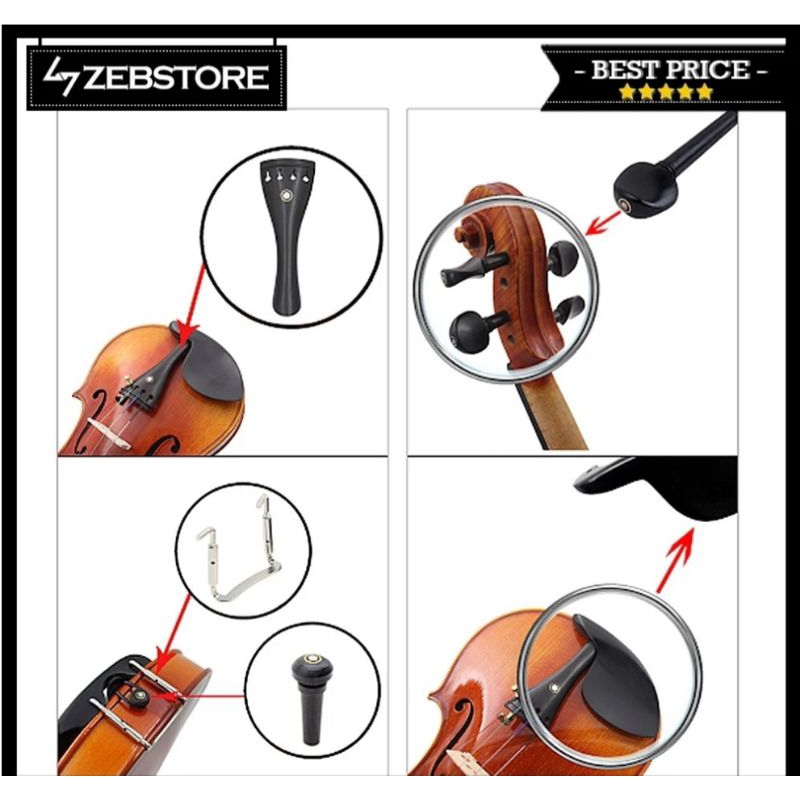 Chin Rest Tailpiece Tuning Peg Endpin Biola Violin Parts Set Ebony Black