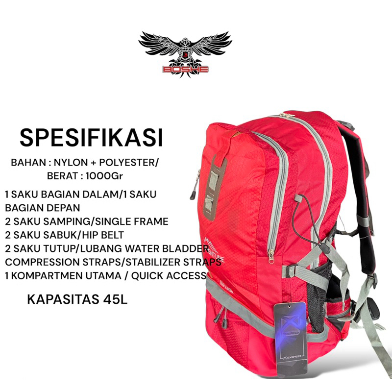 TAS GUNUNG BOSHE 45L!,/ Tas Hiking 45L/ KBW-004