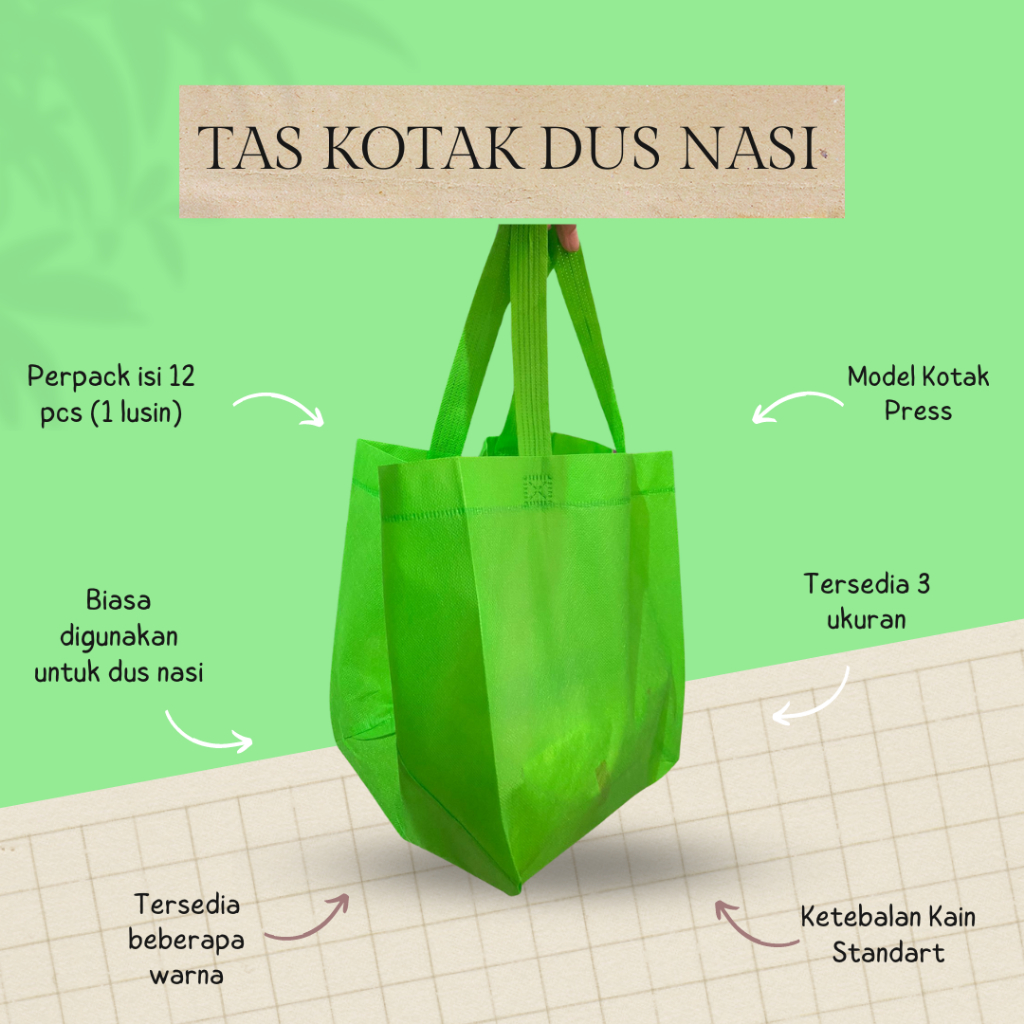 [12 pcs] Tas Kain Hajatan Dus Nasi/Tas Tali Box/ Tas Model Kotak Dus Nasi Tinggi 28 cm Tas Kain