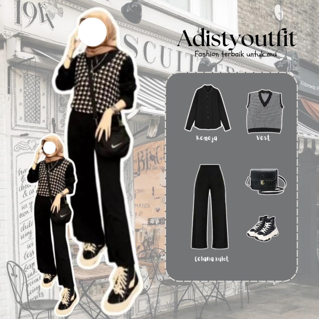 Oneset 3in1, outfit  Korea, ootd Korea (set 40 kemeja hitam)