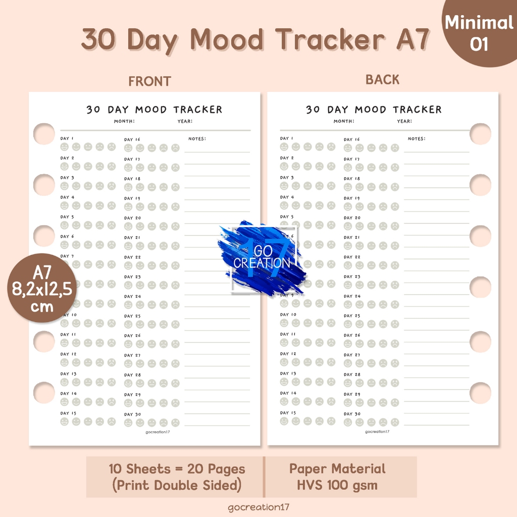 

Buku Planner Refill Kertas Isi Binder 30 Day Mood Tracker Simple Minimalis A7