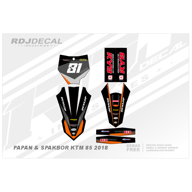 DECAL STICKER PAPAN KTM 85 2018 (006) DEKAL STIKER SPAKBOR DEPAN BELAKANG, ARM & COVER SHOCK NEW 201