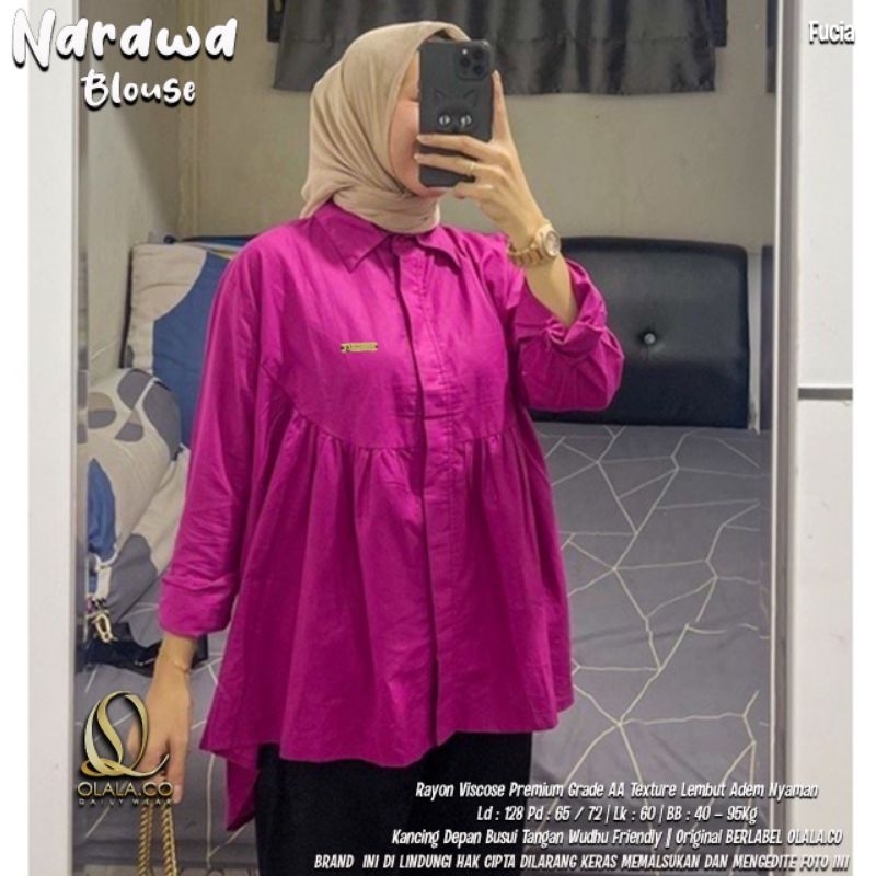 Neww Narawa Blouse Oversize Jumbo Polos Putih Fuschia Biru Elektrik Katun Rayon Viscose Bahan Adem B