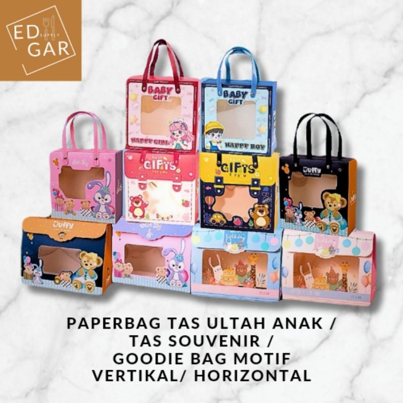 

paperbag tas ultah anak / paper bag tas ulang tahun / tas souvenir / tas mika / goodie bag motif (vertikal / horizontal) / tas hampers ultah